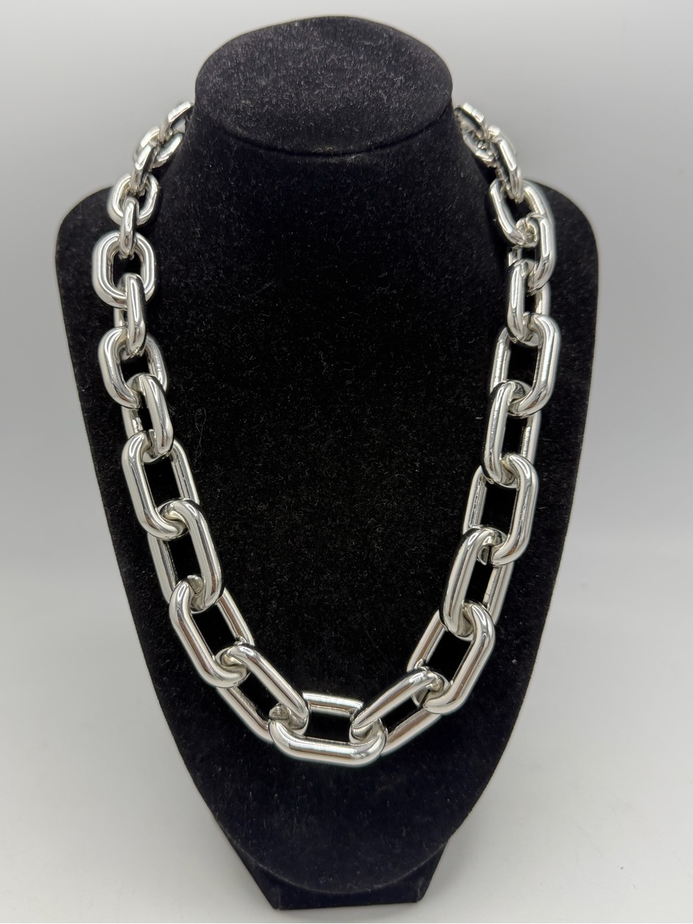 Chico’s Silver Tone Chunky Chain Necklace Rectangle Links Statements chain
